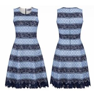 Donna Ricco Blue Lace Fit Flare Dress Size 10 Cocktail Wedding Guest